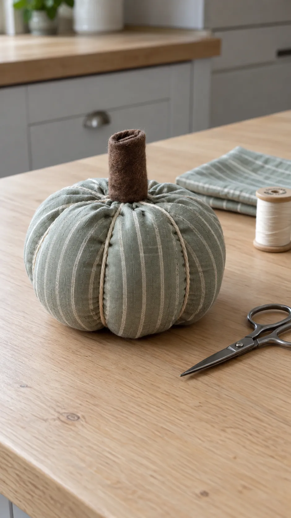 Make a fabric pumpkin from a scrap you already like for homemade fall kitchen decor