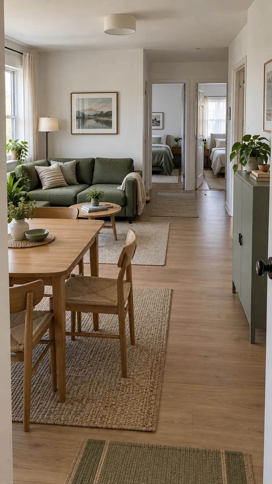 Small two bedroom apartment with coordinated living and dining areas