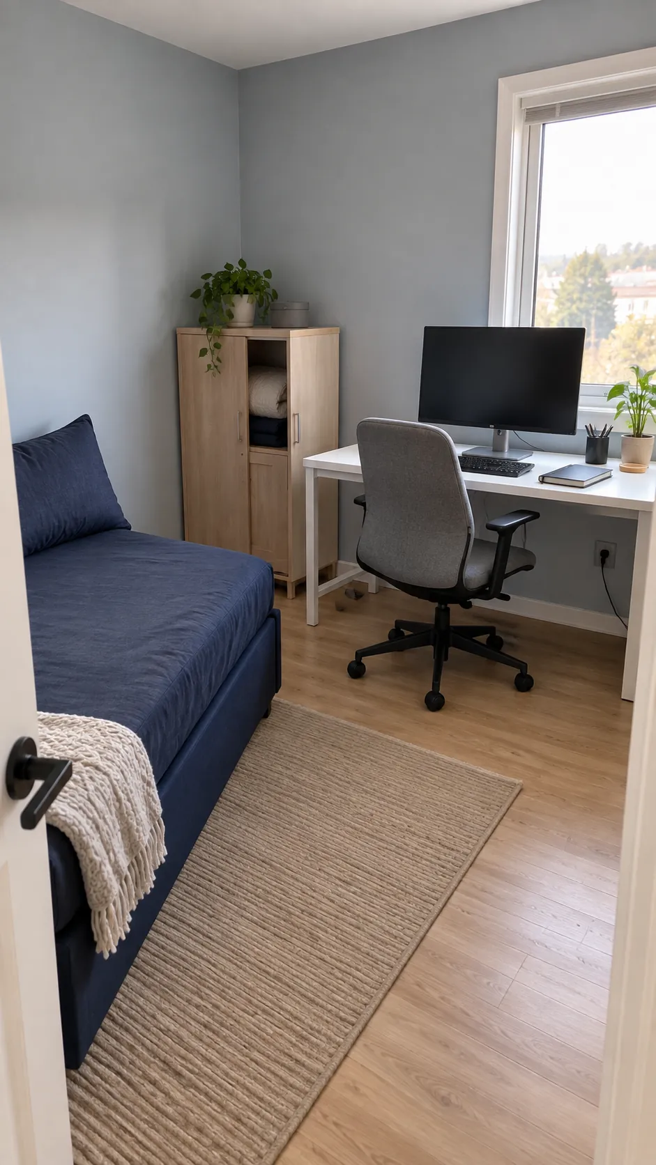 Second bedroom with a practical desk and guest daybed
