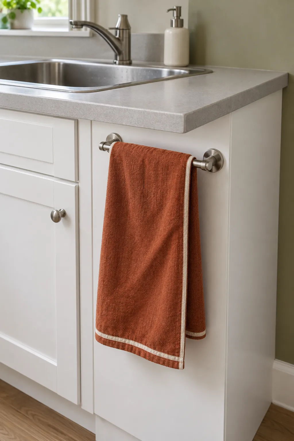 Swap a textile instead of adding another object with simple fall kitchen decor