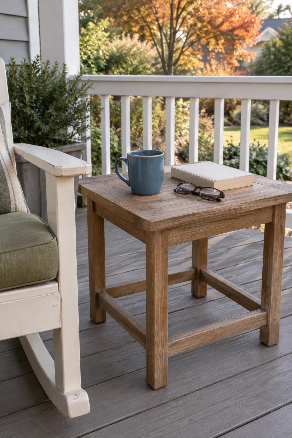 Use a small table for the things you reach for on a cozy fall porch