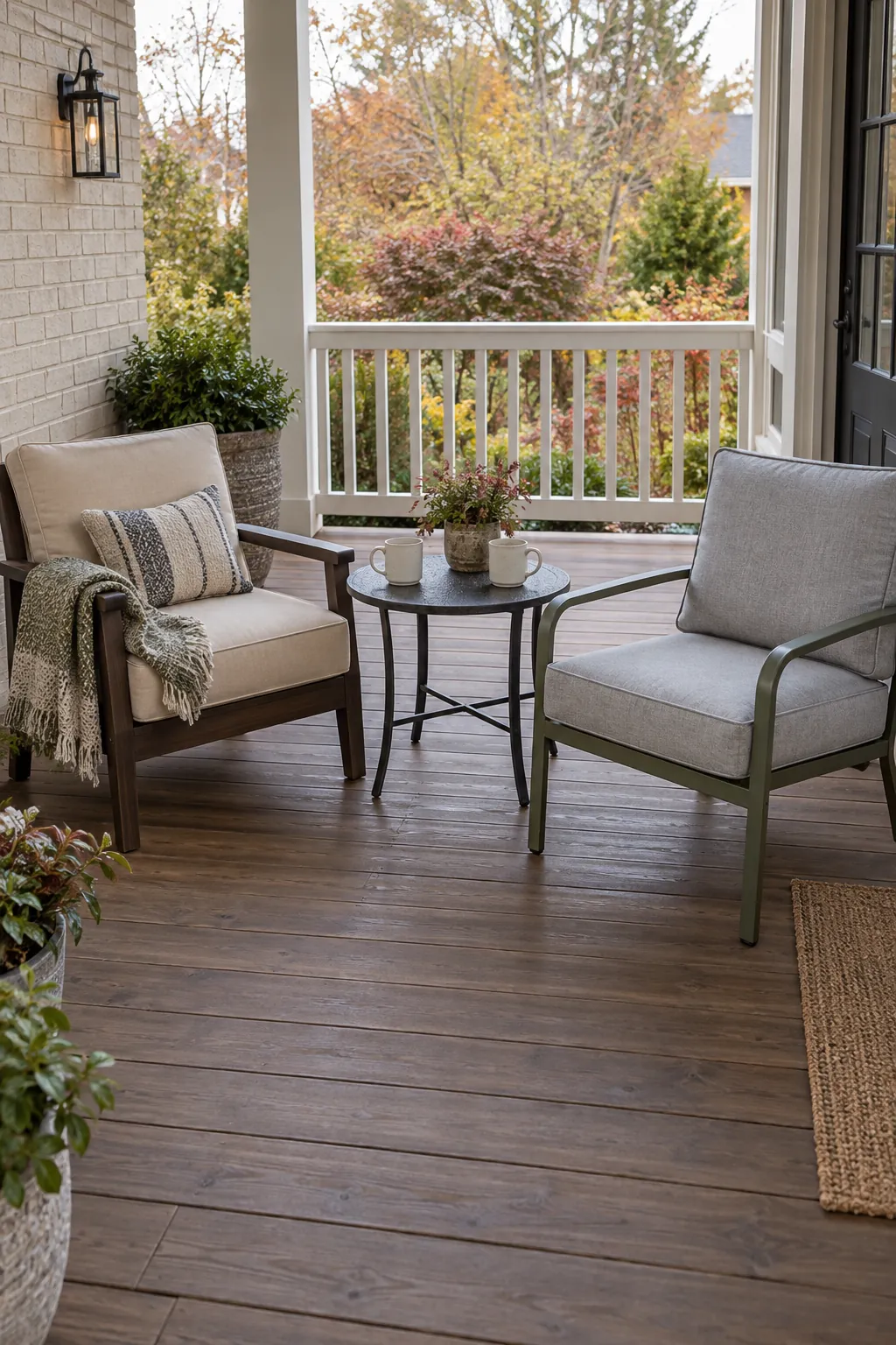 Arrange two chairs for an easy conversation on a cozy fall porch