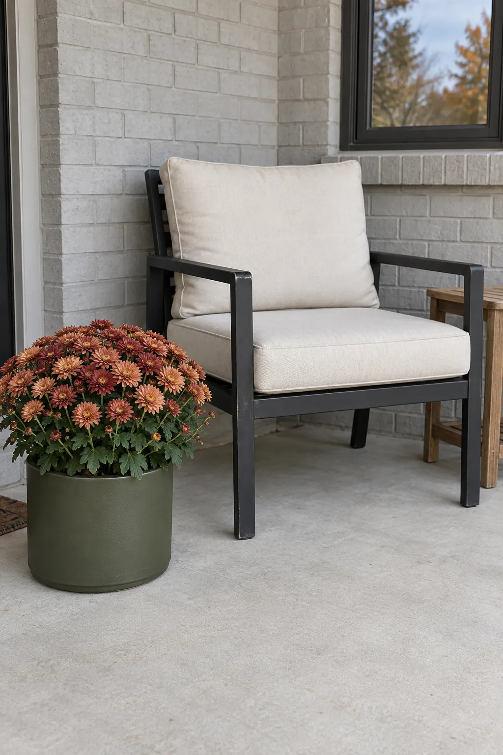 Put autumn color in one nearby planter on a cozy fall porch