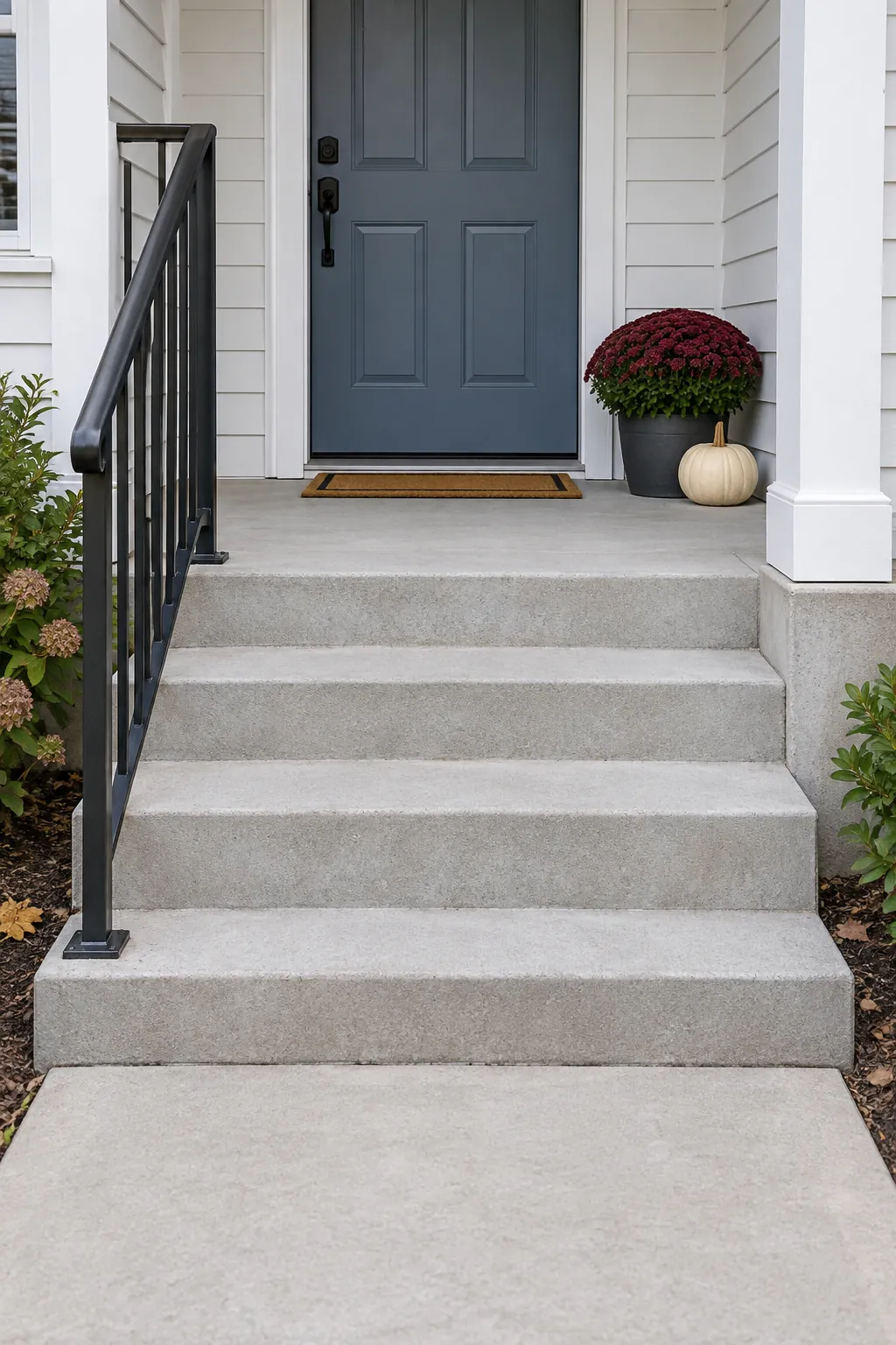 Measure the space people still need to use for mums and pumpkins on porch steps