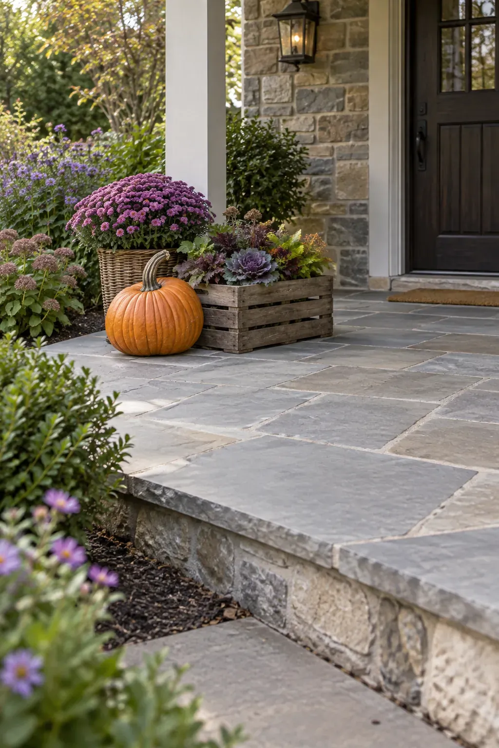 A Single Crate at the Garden End on a rustic fall porch