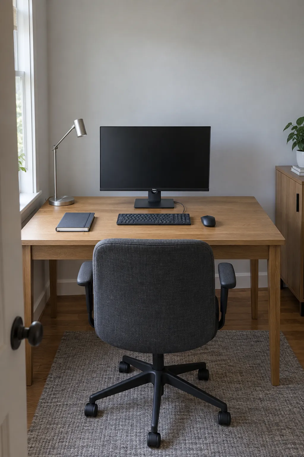 Clean desk with only everyday computer and writing tools