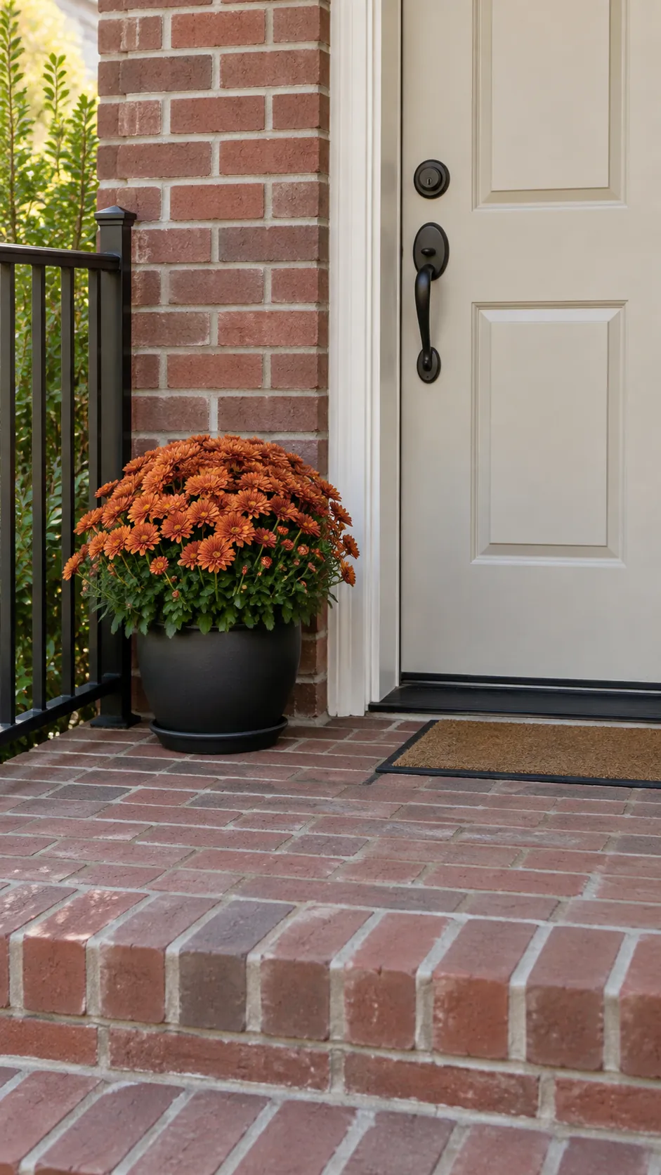 One Compact Mum on the Wider Side for small front porch fall decor
