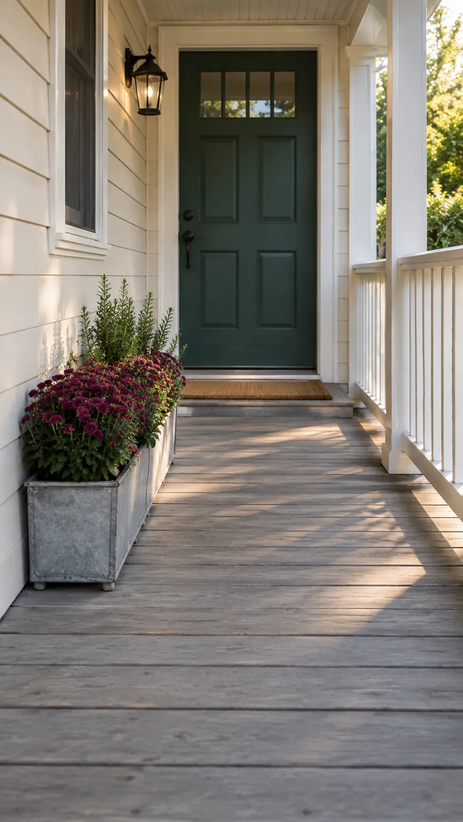 A Narrow Planter Along the Sidewall for small front porch fall decor