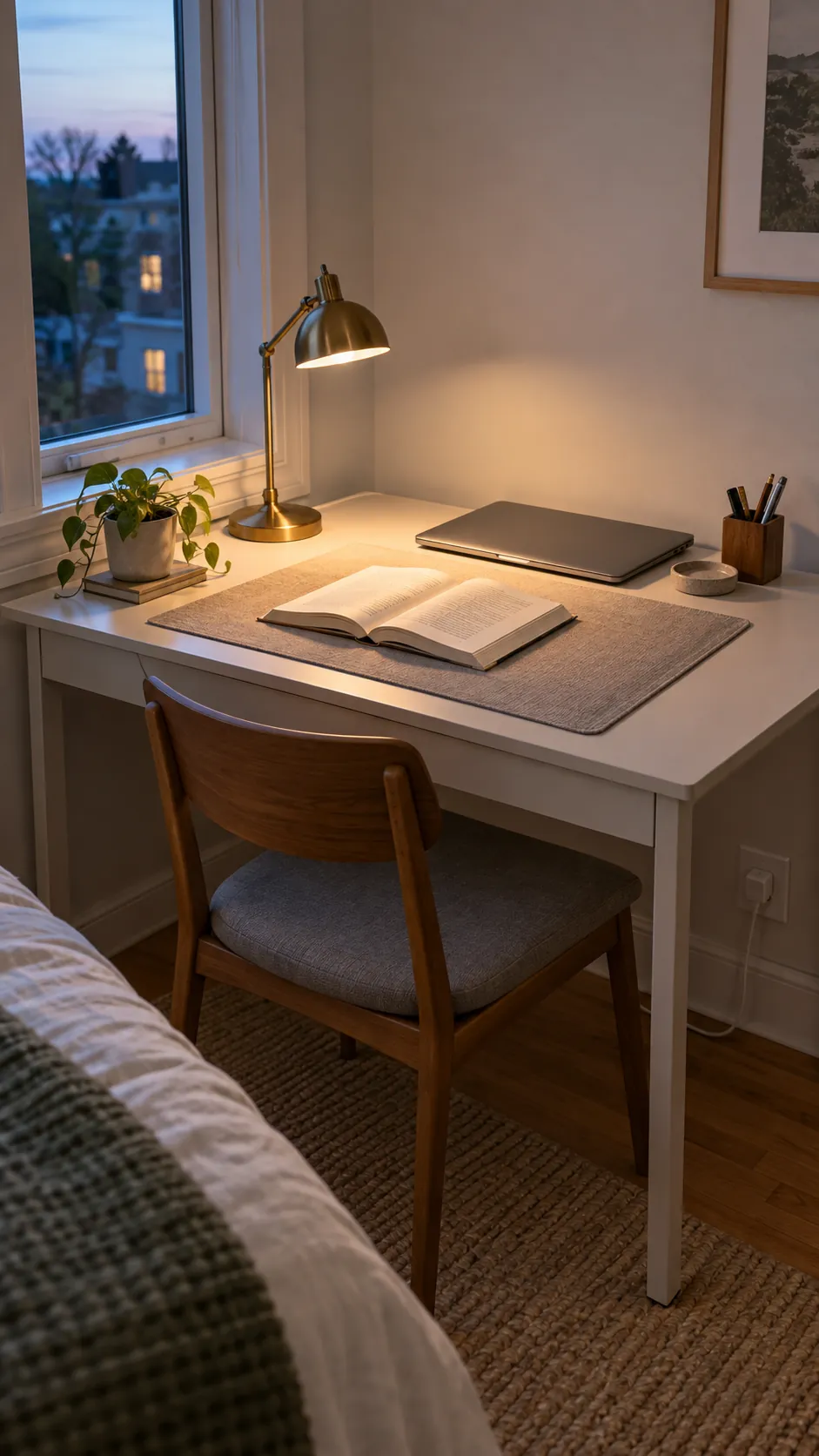 Clean desk aesthetic with warm detail