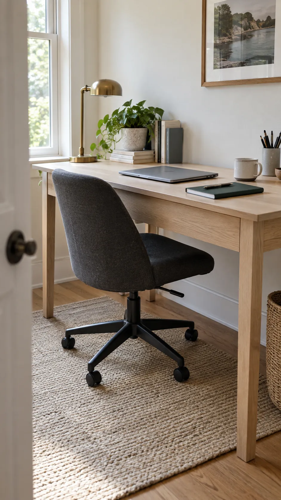 Aesthetic work desk showing chair clearance