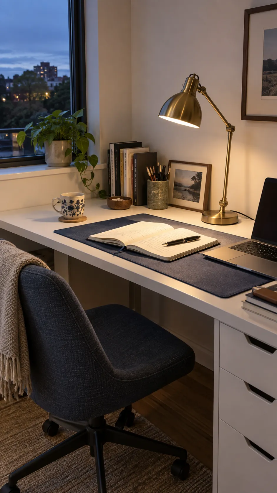 Aesthetic work desk showing task light