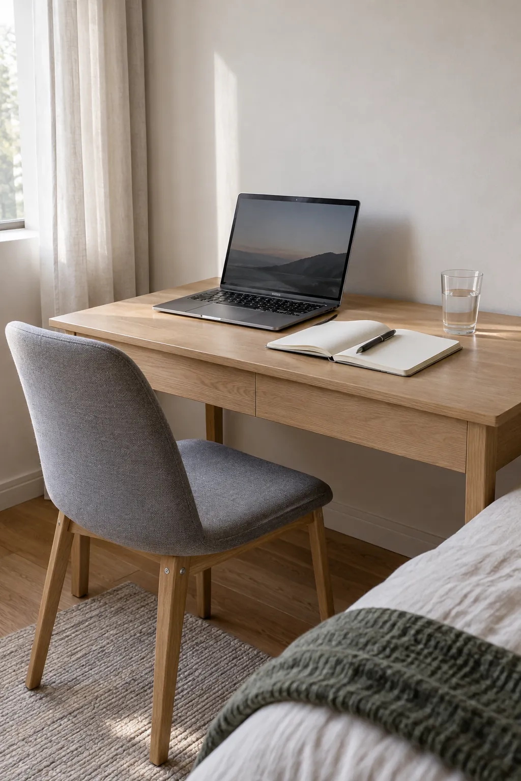 Minimalist desk aesthetic showing essential tools