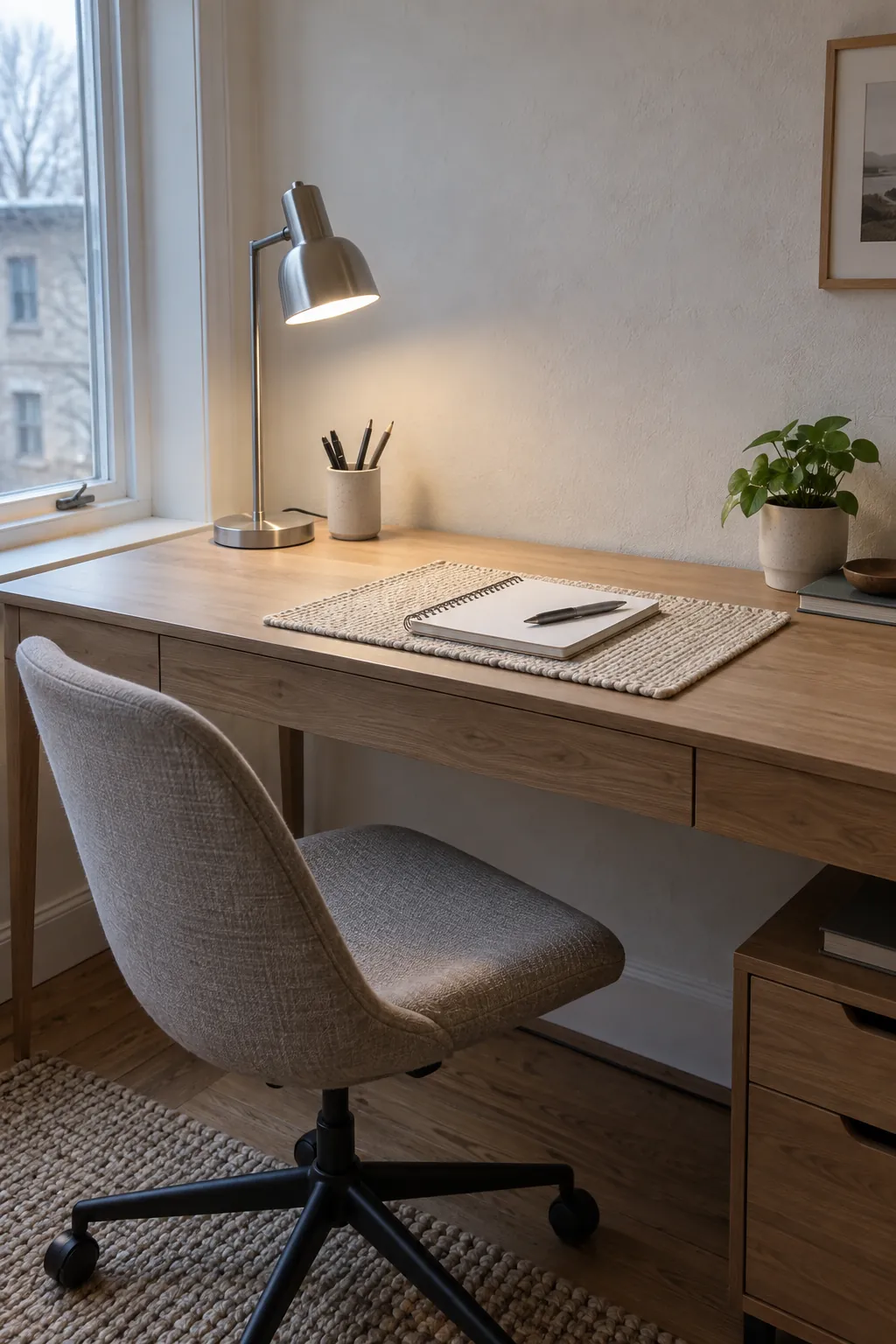 Minimalist desk aesthetic showing visual anchor