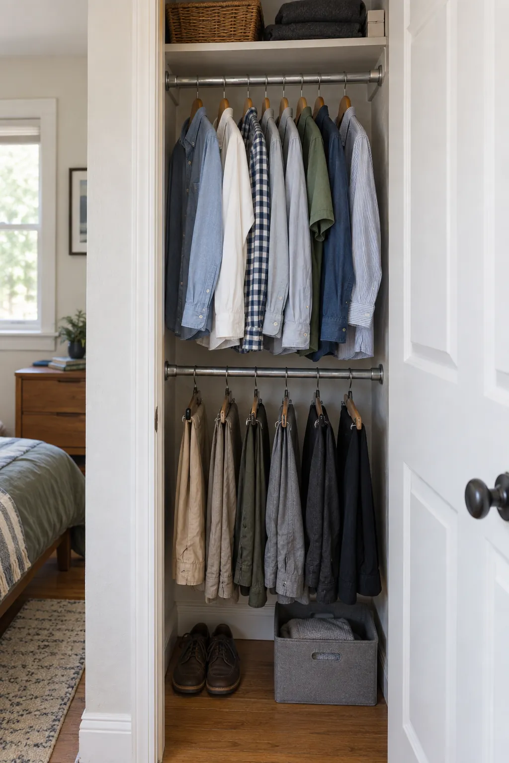 Add a second rail below short garments in a small closet without custom cabinets