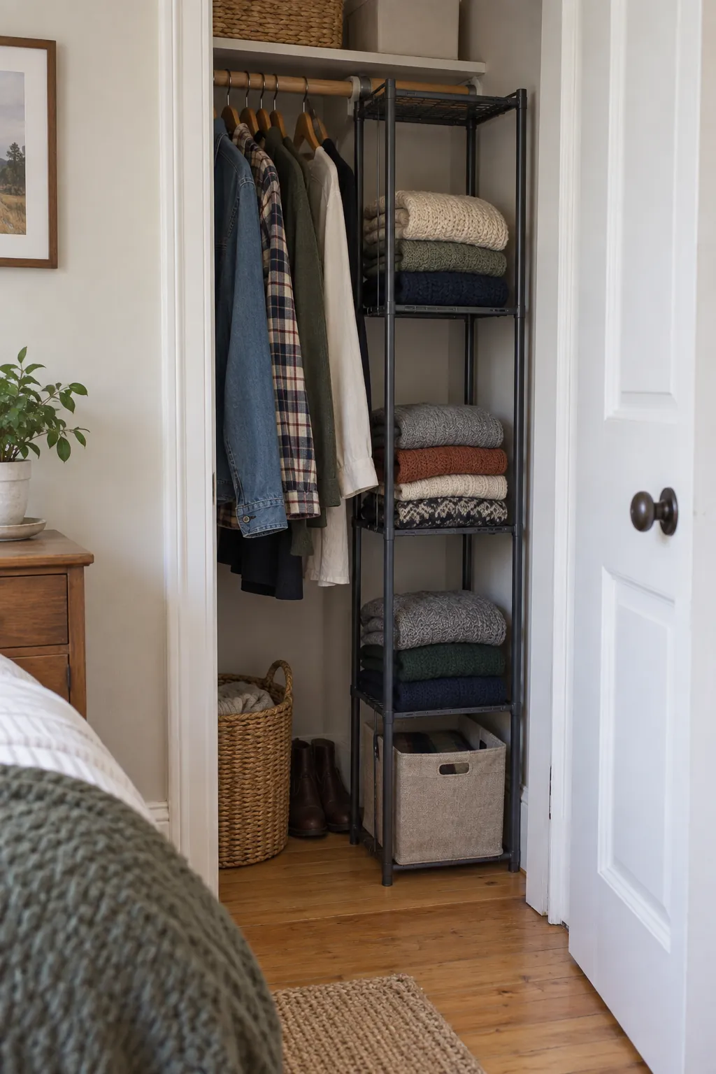 Slide in a narrow open shelf in a small closet without custom cabinets