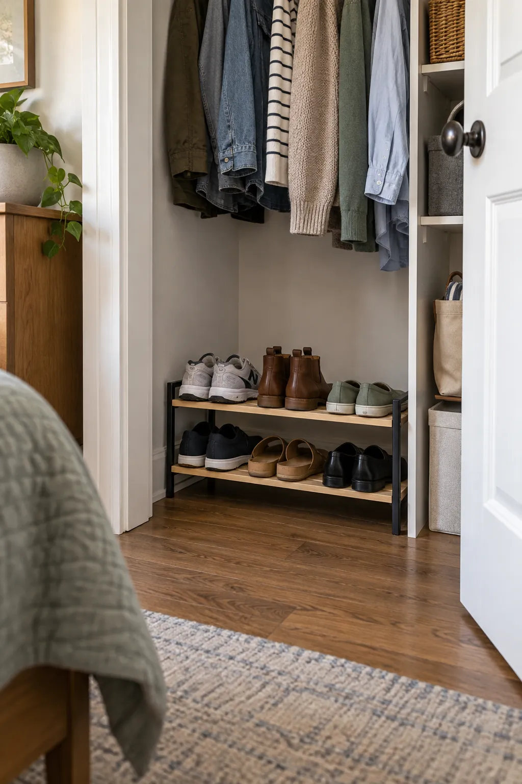 Give shoes a floor level home in a small closet without custom cabinets