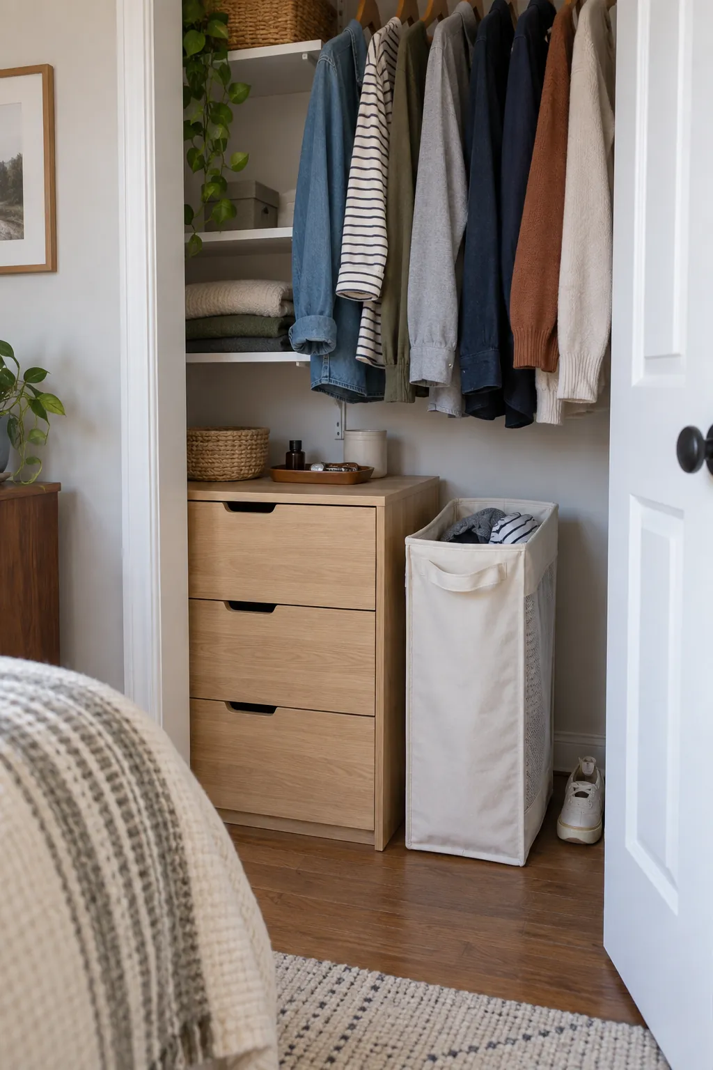 Create a compact laundry zone in a small closet without custom cabinets