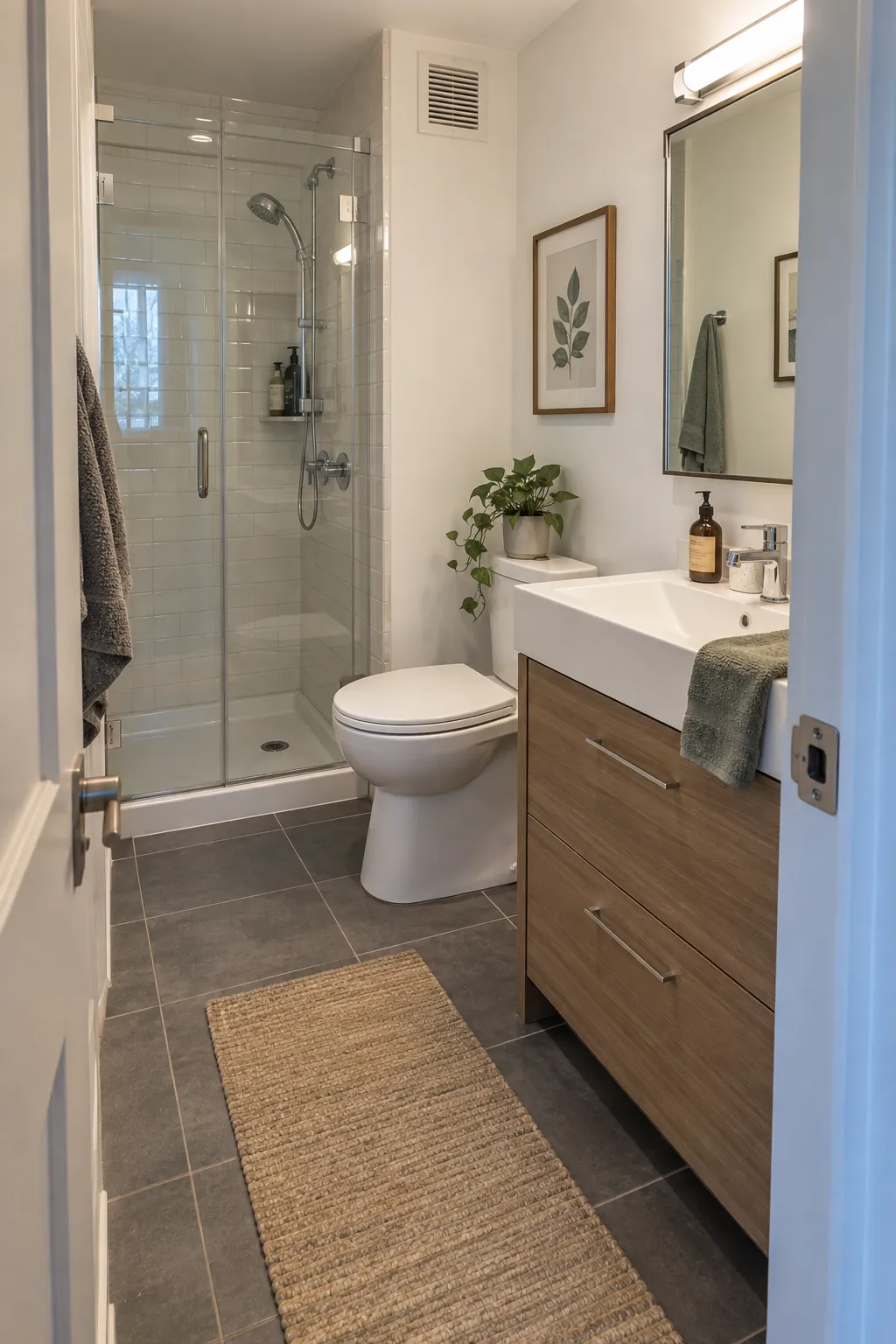 Small studio bathroom refresh retaining plumbing positions and improving clearance