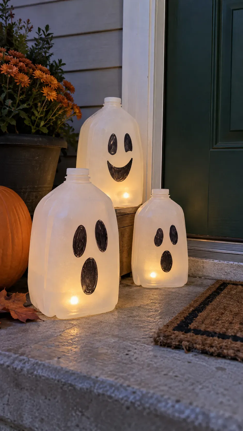 Affordable handmade Halloween decorations on a covered porch