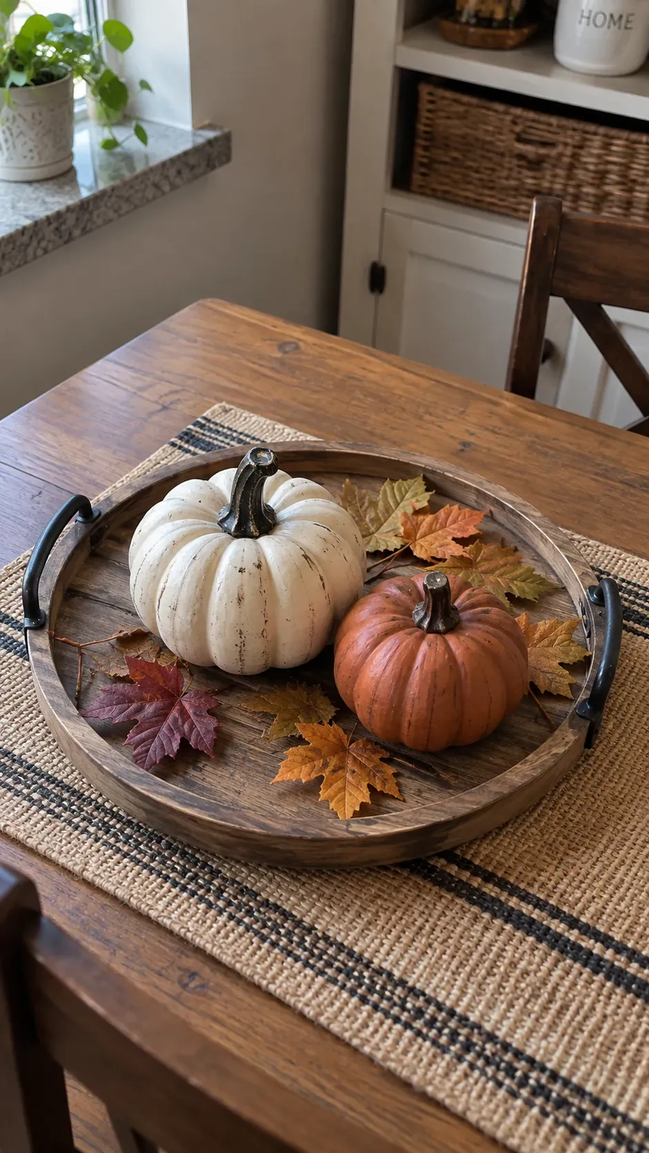 Cheap DIY Halloween decoration showing dollar store pumpkin tray