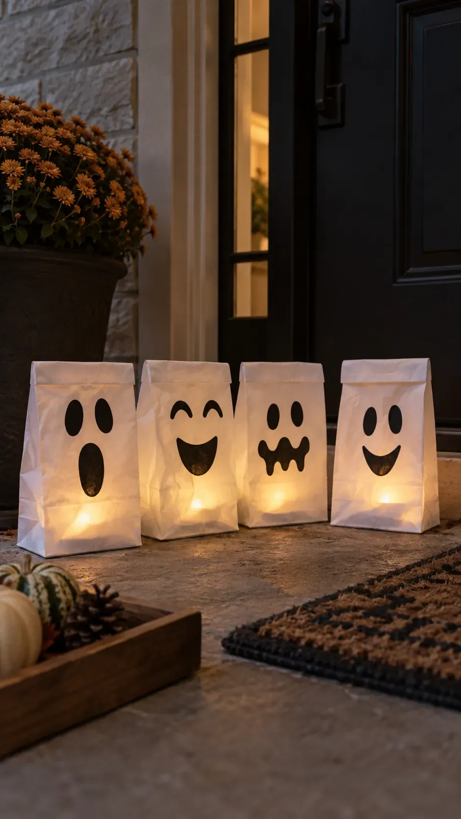 Cheap DIY Halloween decoration showing paper bag luminaries