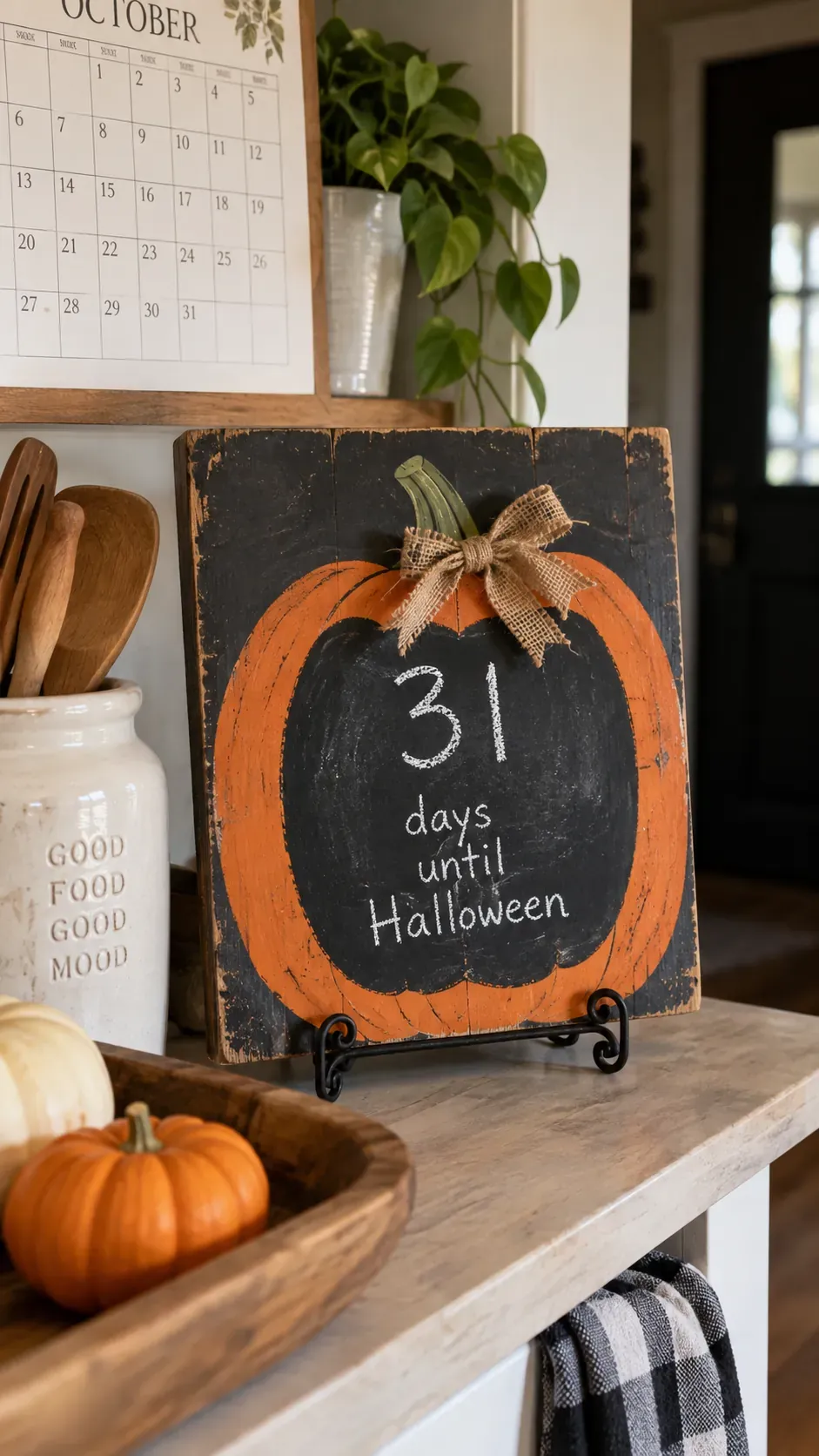 Cheap DIY Halloween decoration showing chalkboard scrap countdown