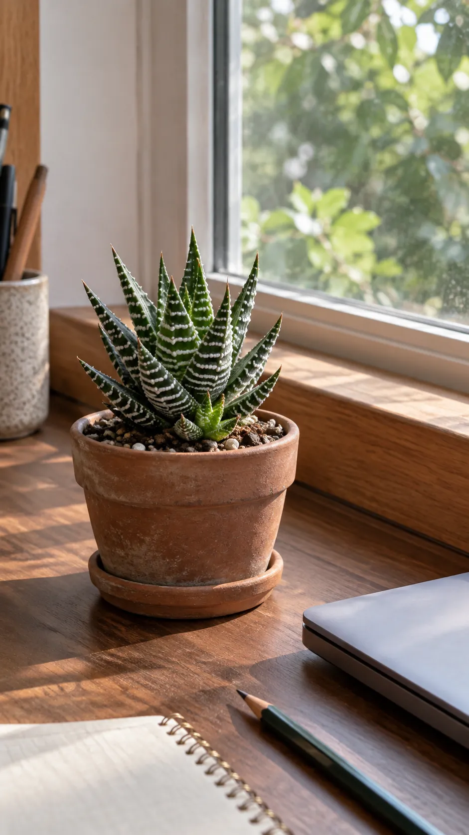 Haworthia for Gentle Morning Light in a realistic indoor window setting