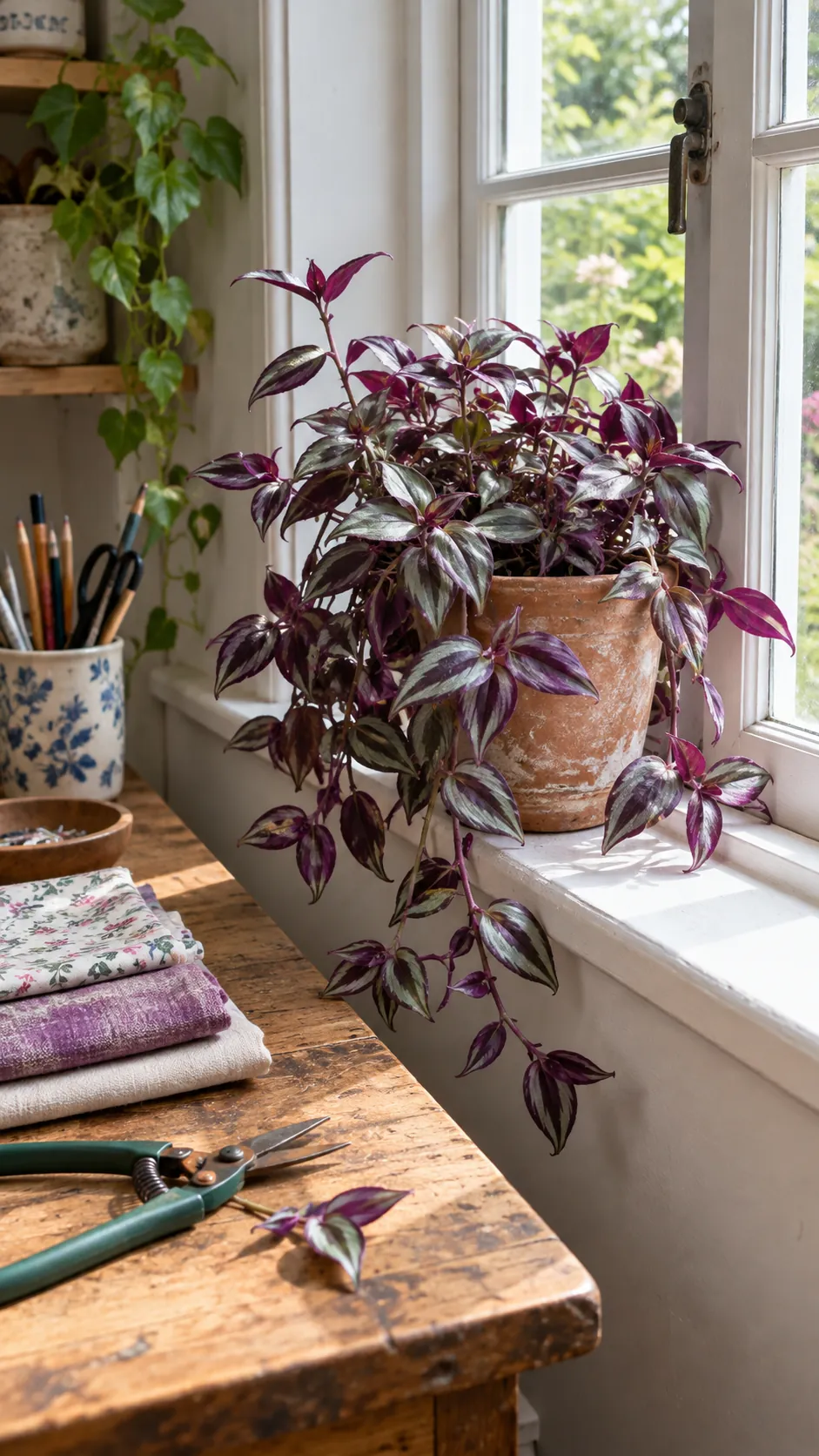 Tradescantia for a Colorful Window Edge in a realistic indoor window setting