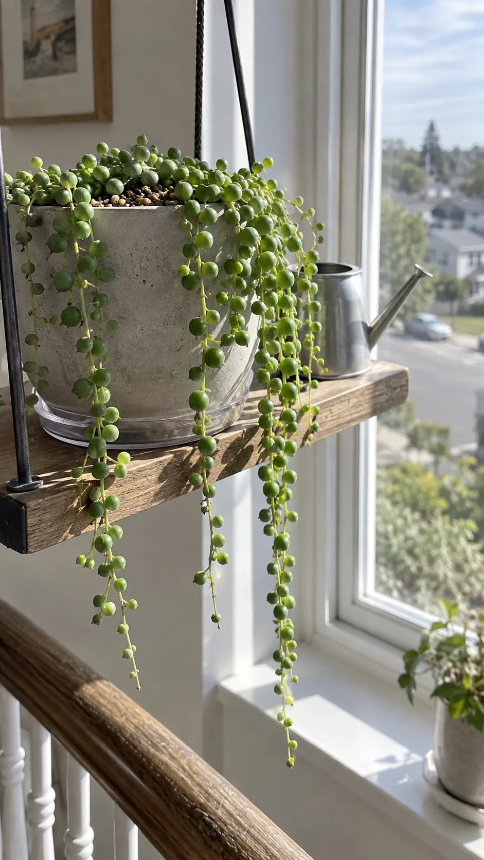 String of Pearls in a High Light Window in a realistic indoor window setting