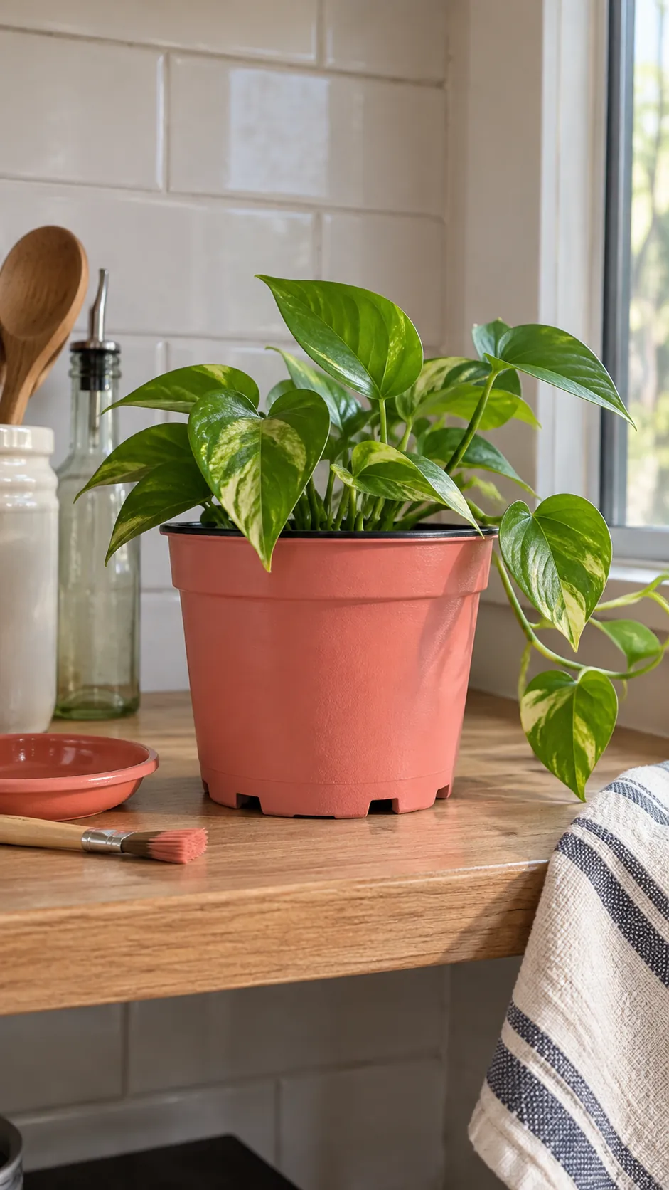 Painted Plastic Nursery Pots on a real plant pot in a home setting