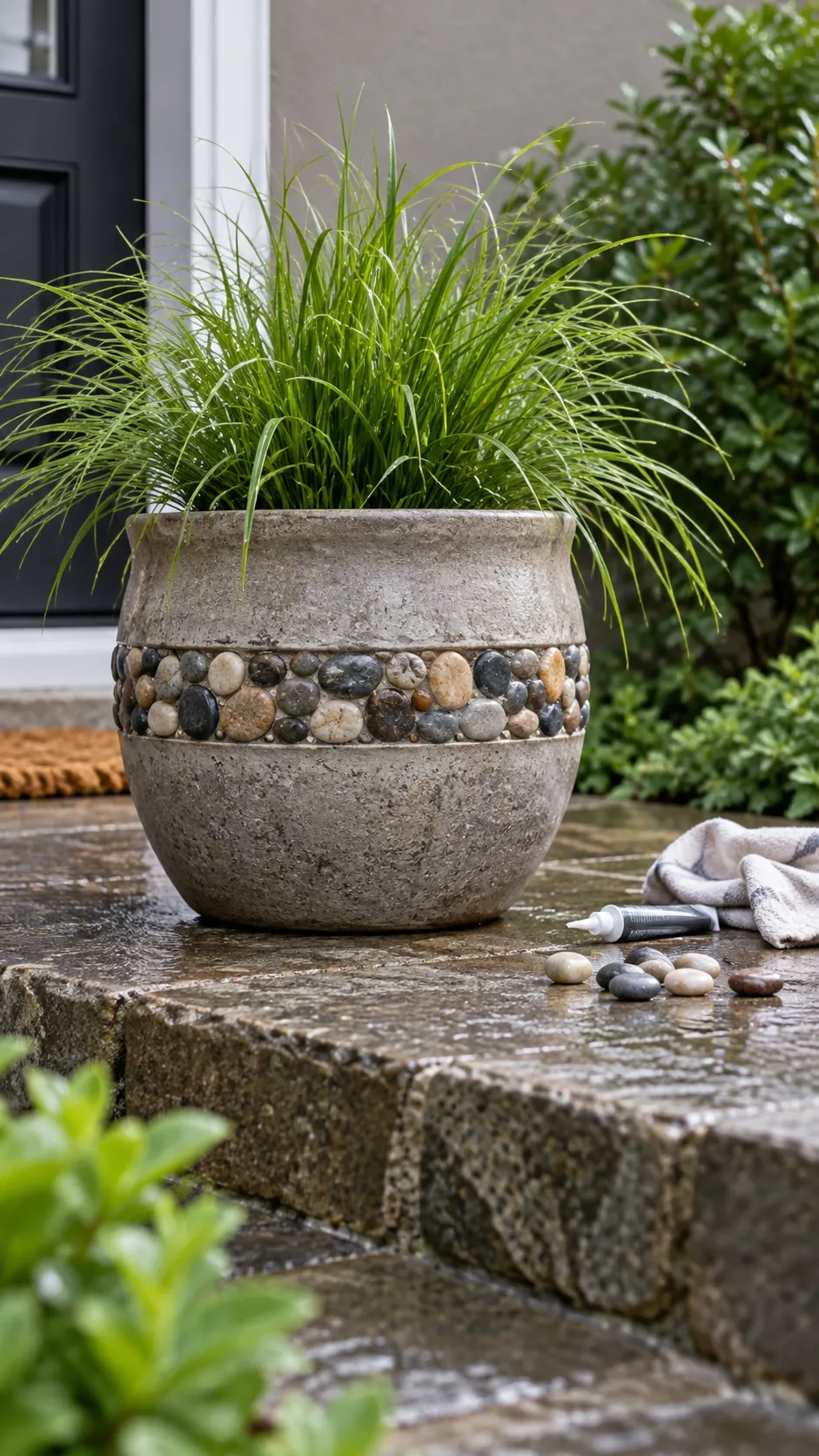 Smooth Pebble Accents on a real plant pot in a home setting