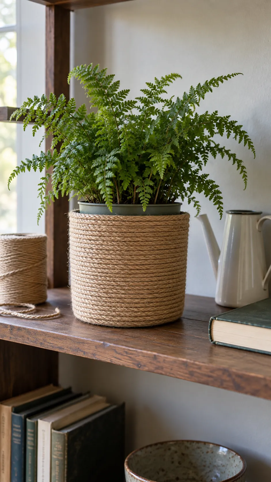 Wrapped Jute Cachepots on a real plant pot in a home setting