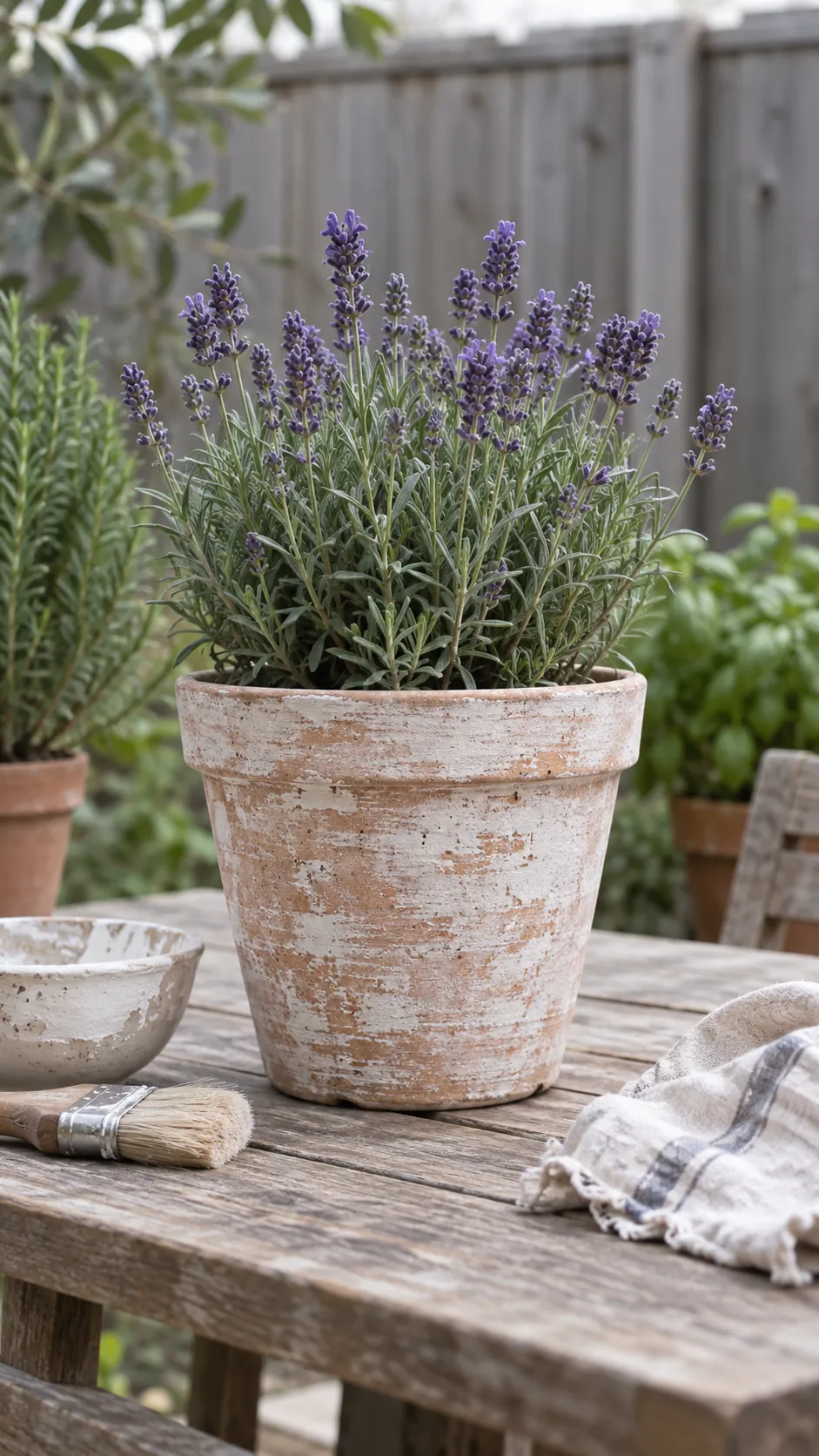 Soft Whitewashed Clay on a real plant pot in a home setting