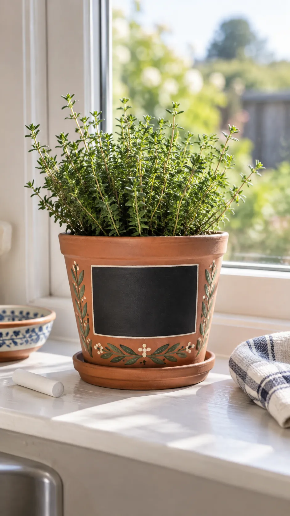 Chalkboard Label Panels on a real plant pot in a home setting