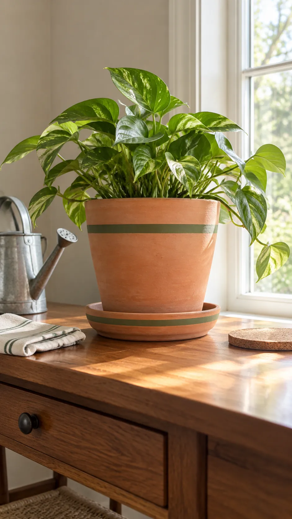 Coordinated Pots and Saucers on a real plant pot in a home setting