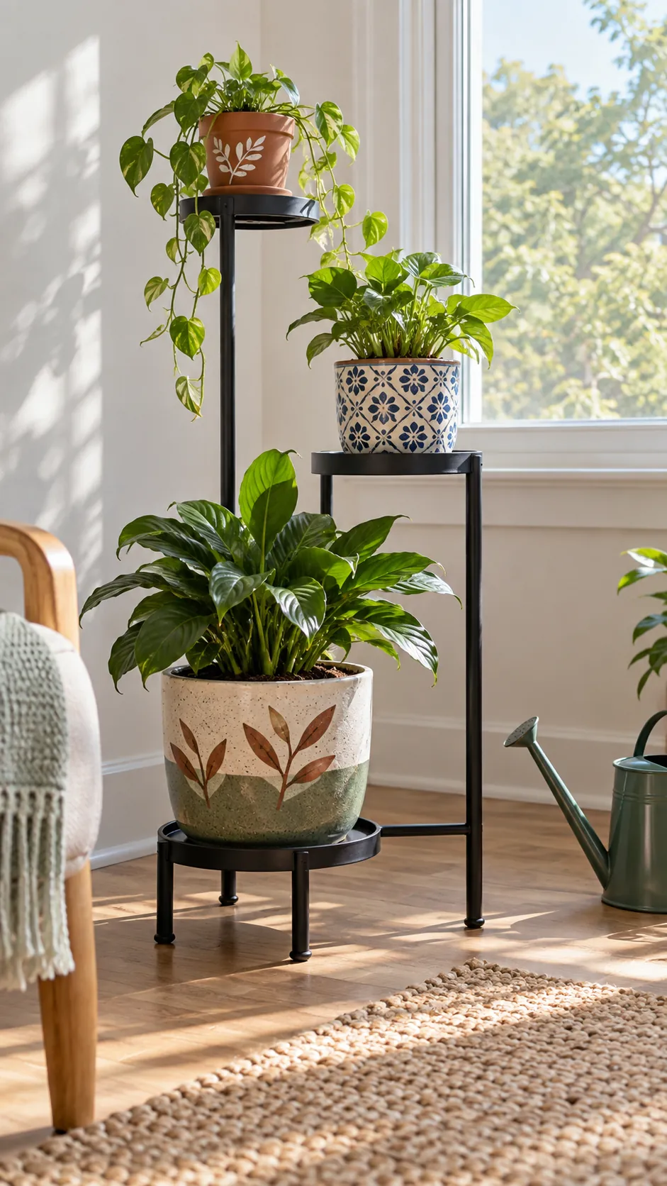 Grouped Pots on a Simple Stand on a real plant pot in a home setting