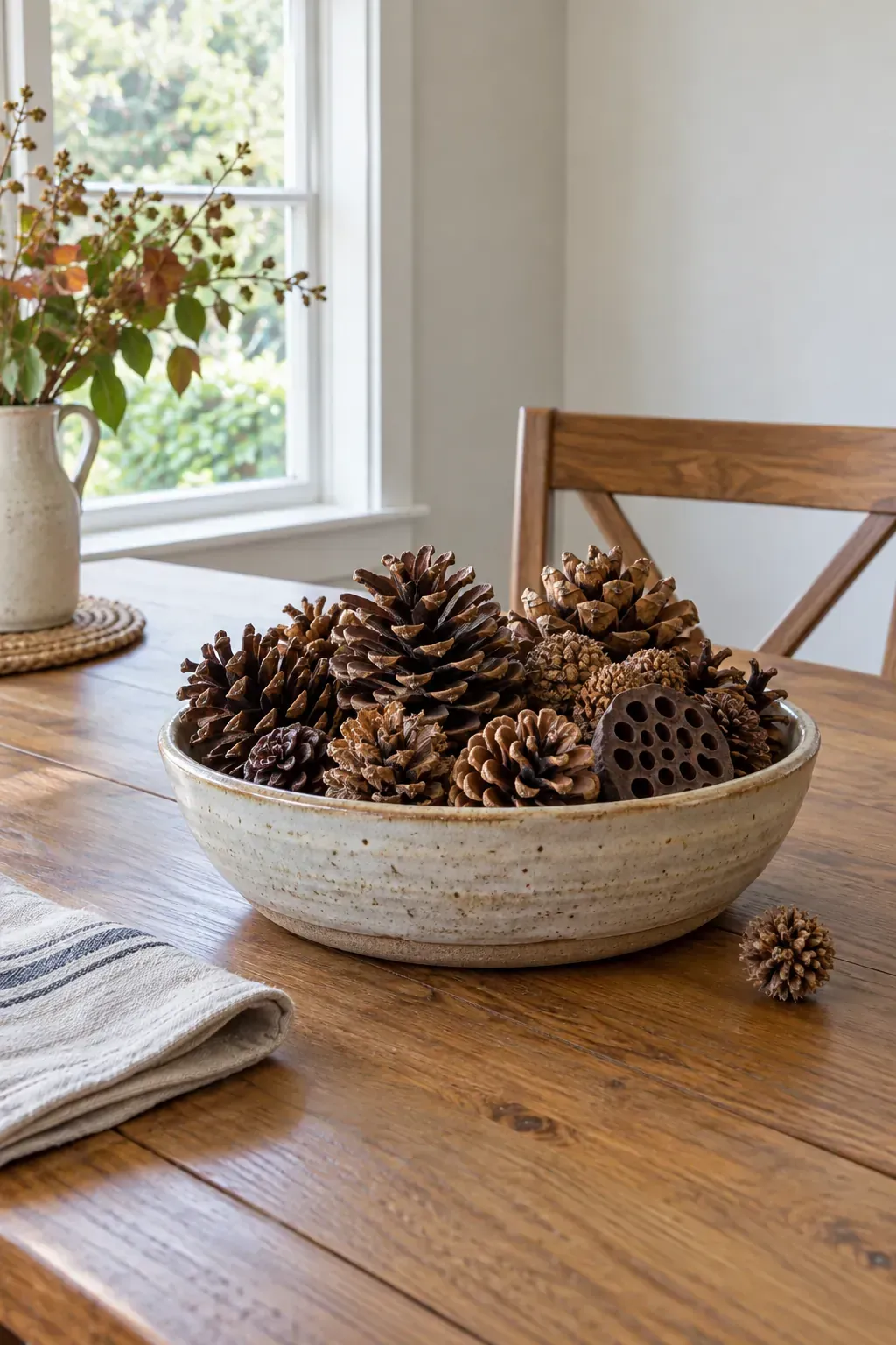 Pinecone Bowl Centerpiece made as practical handmade fall decor