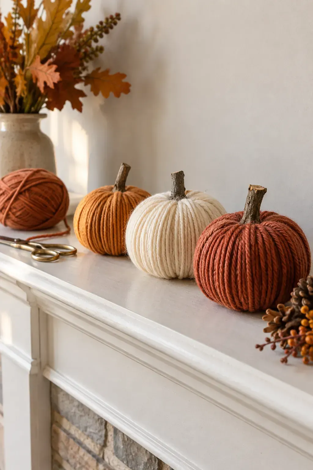 Wrapped Yarn Pumpkins made as practical handmade fall decor
