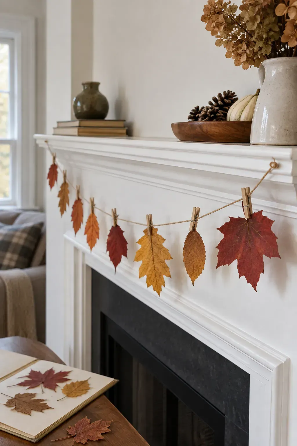 Pressed Leaf Garland made as practical handmade fall decor