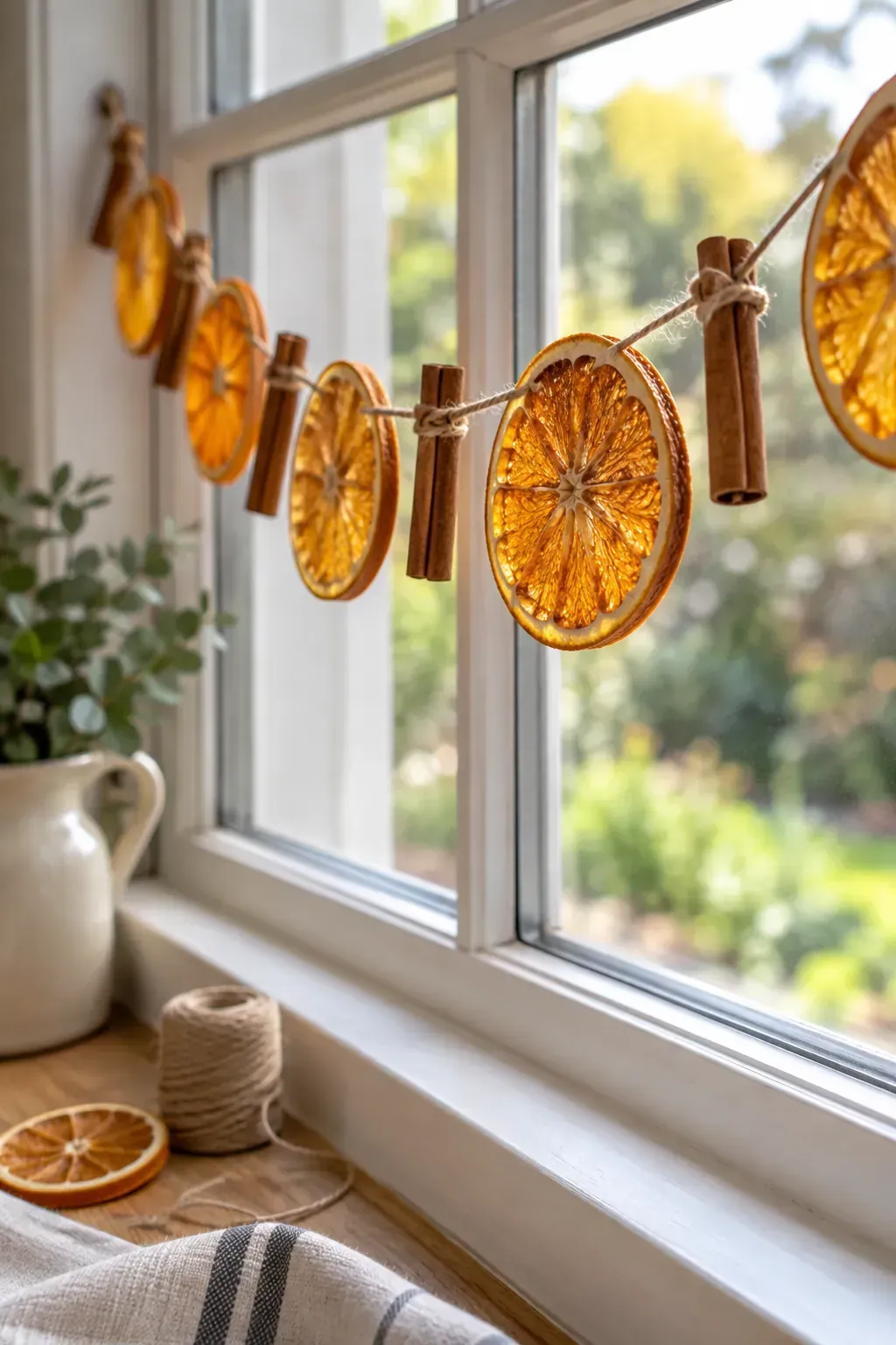 Dried Orange and Cinnamon Garland made as practical handmade fall decor