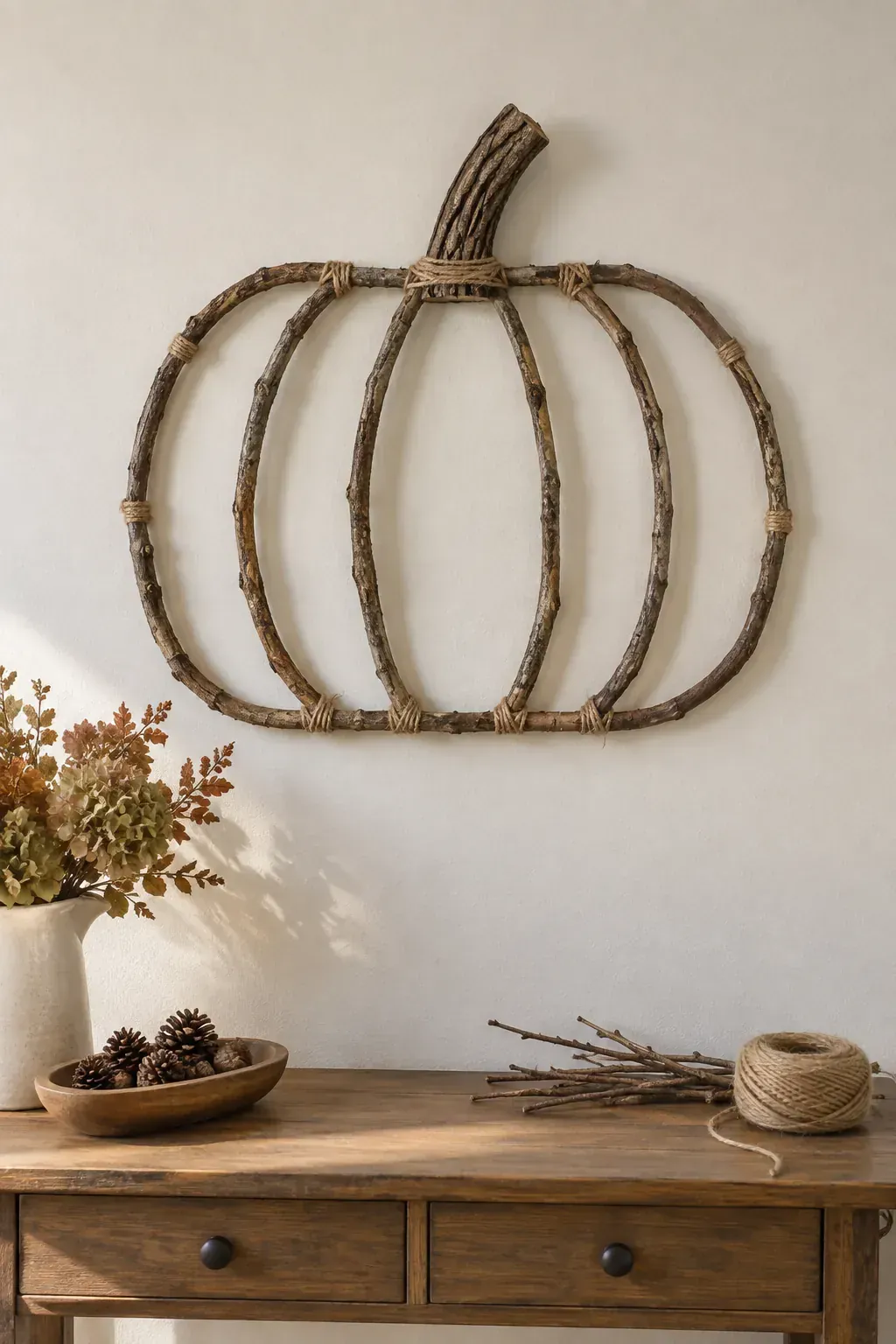 Twig Pumpkin Silhouette made as practical handmade fall decor