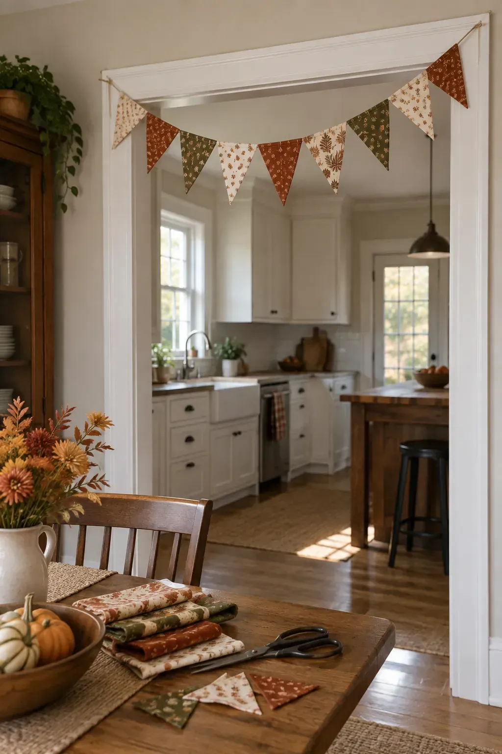Fabric Scrap Bunting made as practical handmade fall decor