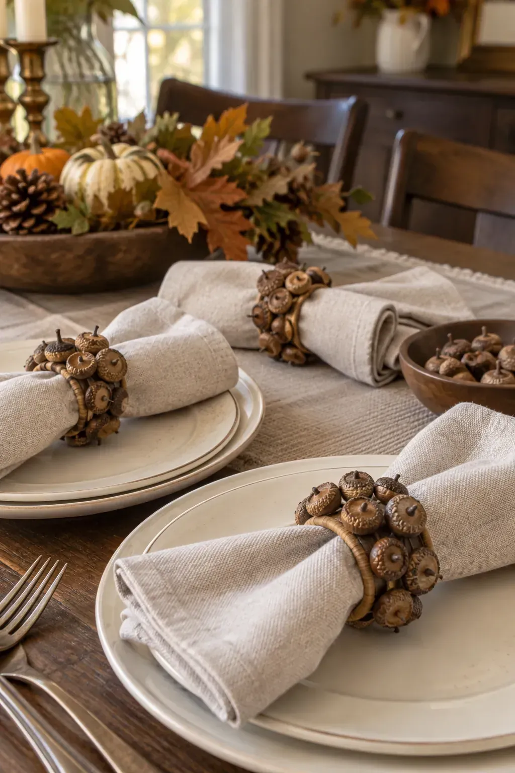 Acorn Cap Napkin Rings made as practical handmade fall decor