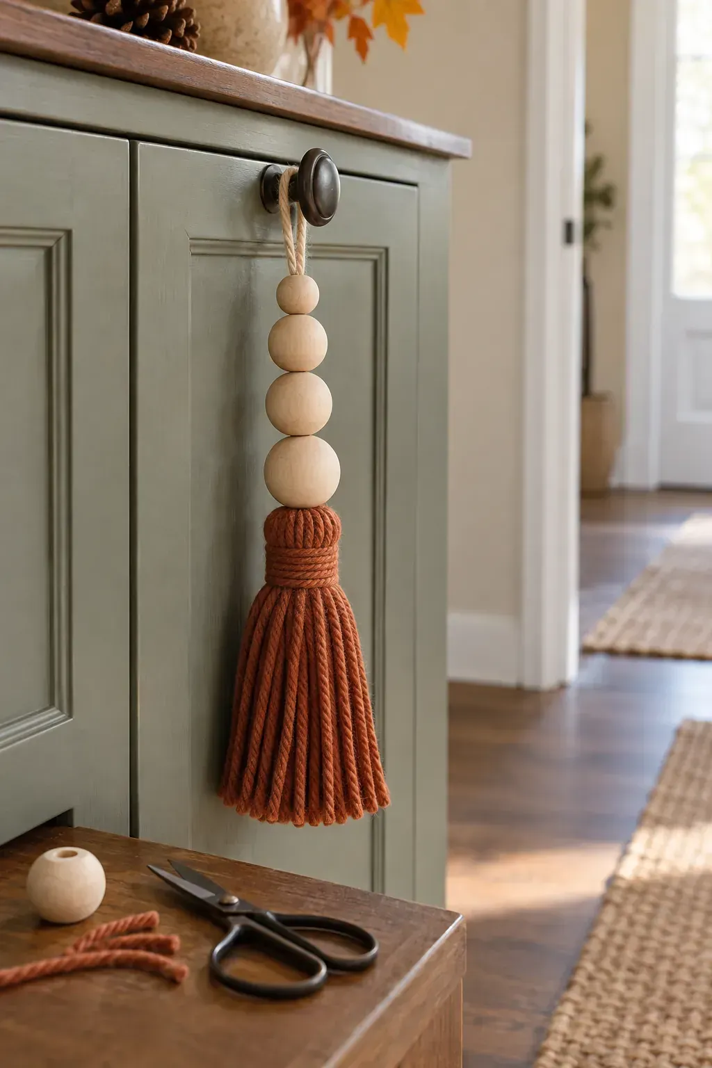 Wood Bead Fall Tassels made as practical handmade fall decor