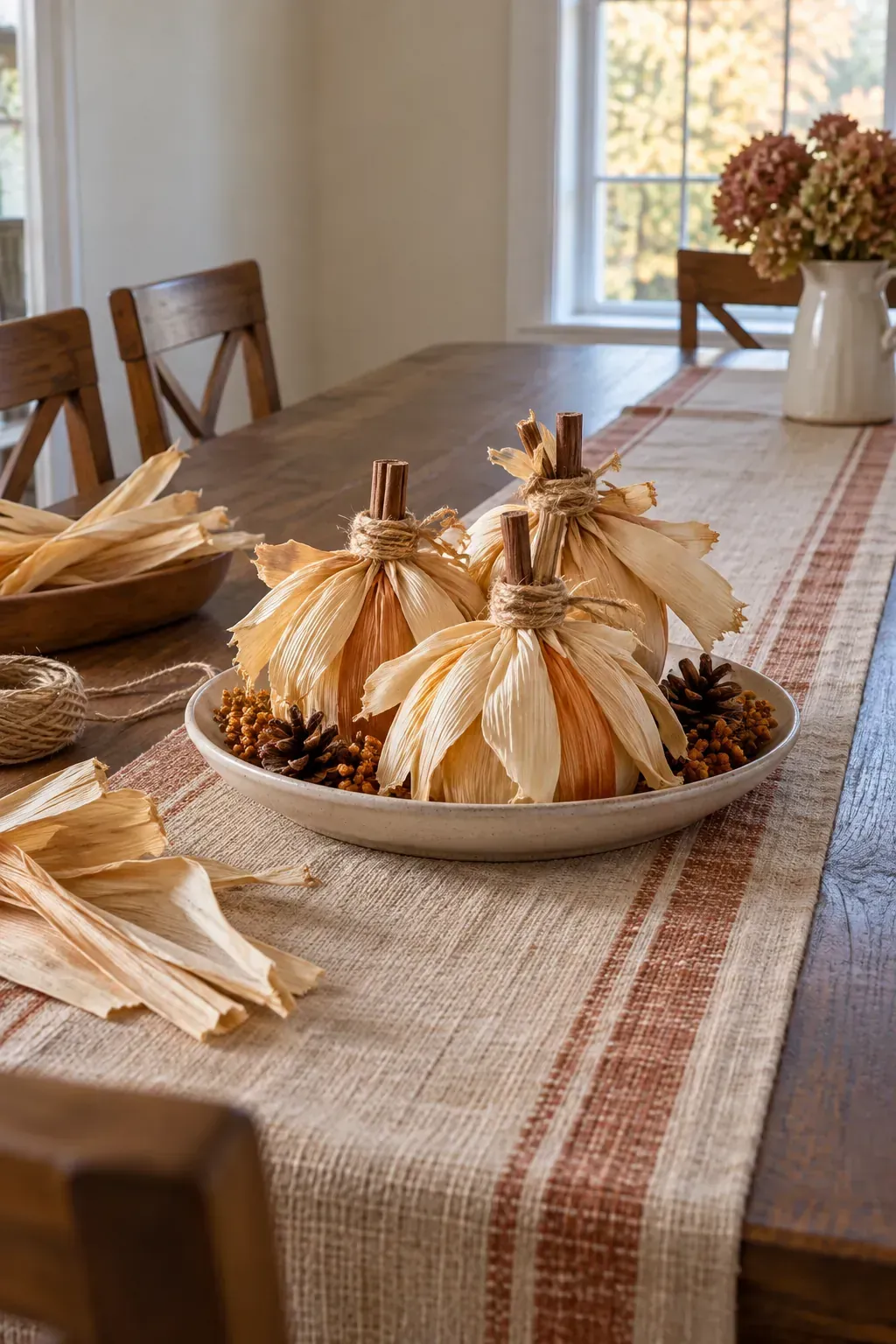 Corn Husk Table Cluster made as practical handmade fall decor
