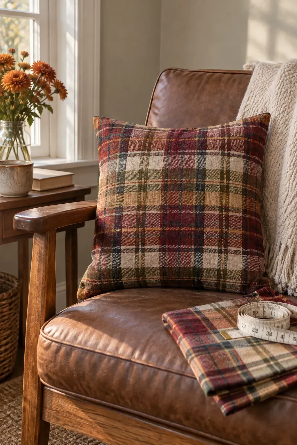 Plaid Pillow Sleeve made as practical handmade fall decor