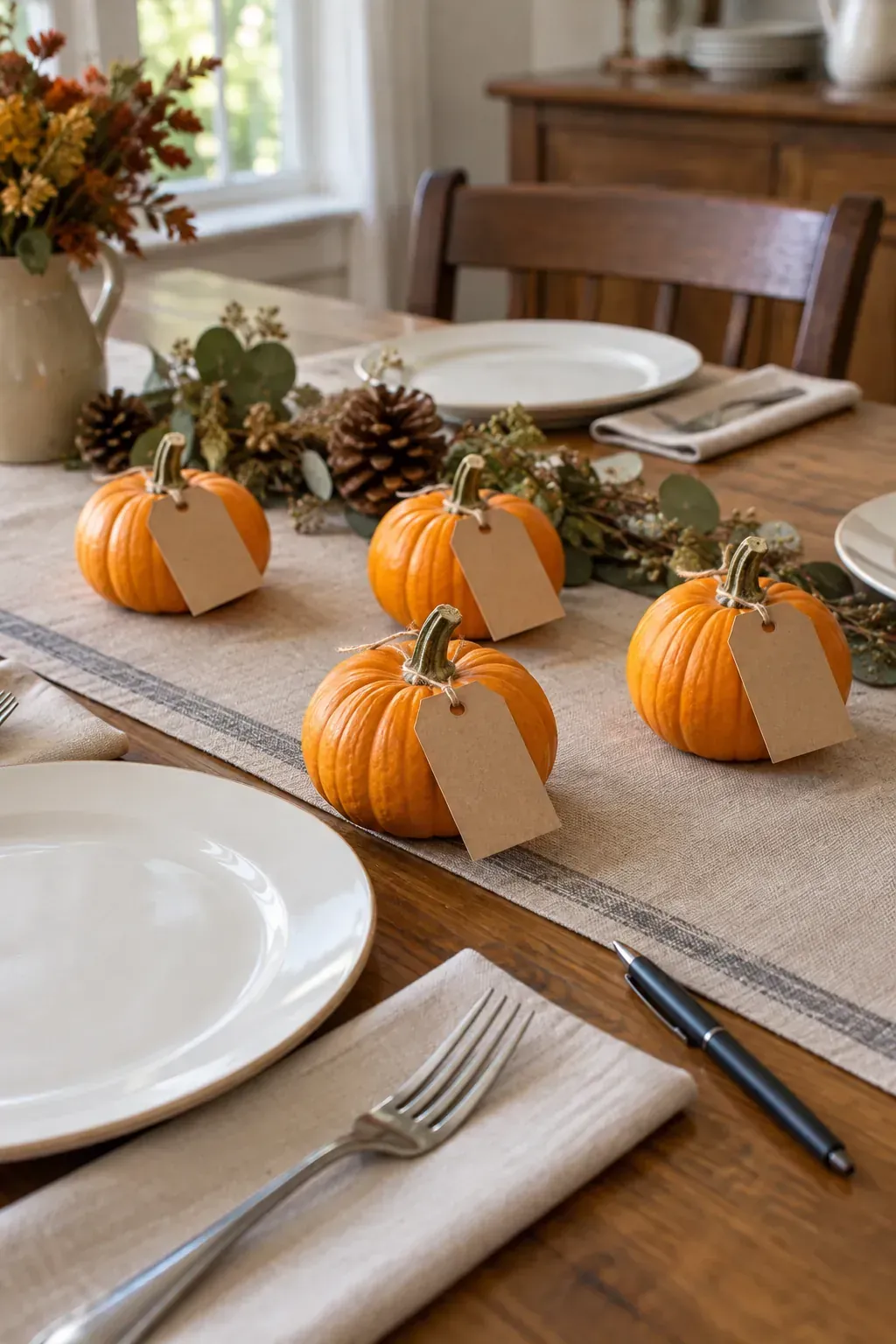 Mini Pumpkin Place Markers made as practical handmade fall decor