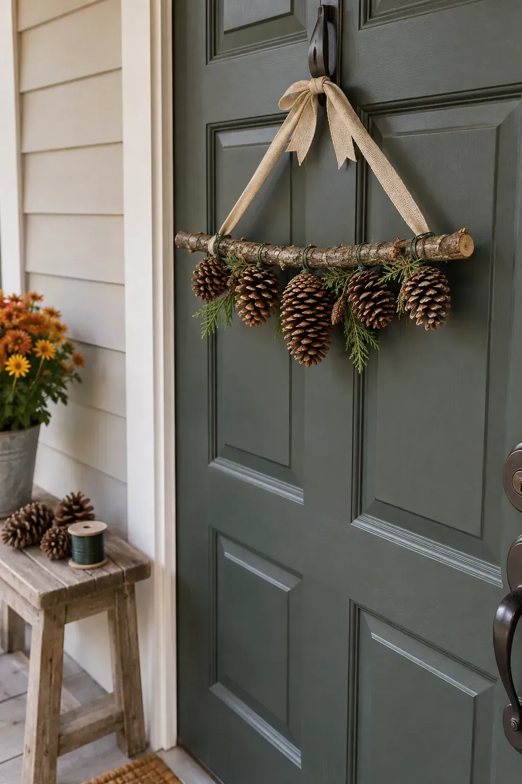 Pinecone Door Swag made as practical handmade fall decor