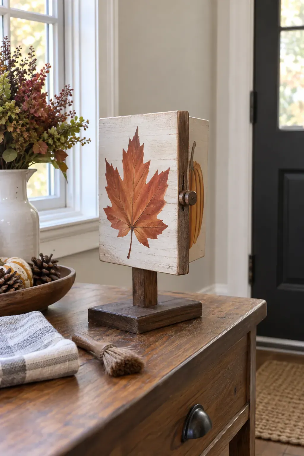 Reversible Autumn Sign made as practical handmade fall decor