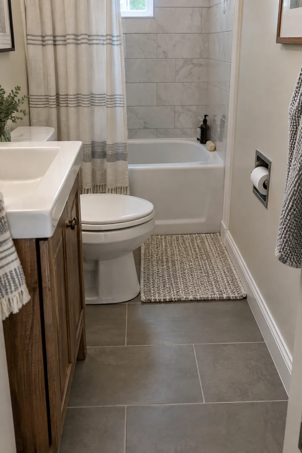 Recessed Toilet Paper Holder in a tiny full bathroom